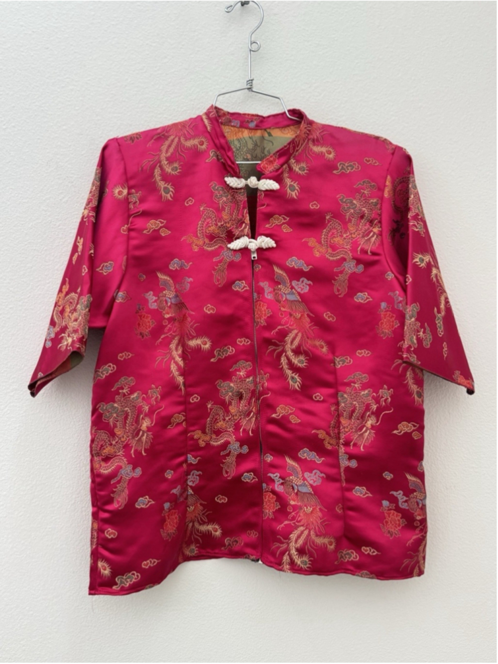 Vintage Chinese Satin Jacket With Peacock Motif